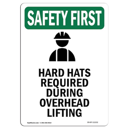 OSHA SAFETY FIRST Sign, Hard Hats Required W/ Symbol, 14in X 10in Decal